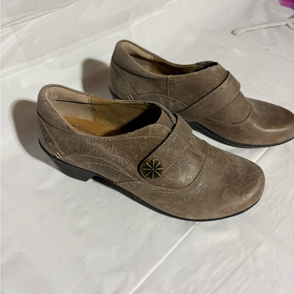 Softspots Brown Mules with Button Accent